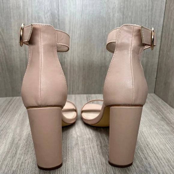 Lulus Sandals Womens Sz 9 Open Toe Ankle Strap High Heel Faux Leather Nude Beige - Picture 4 of 11